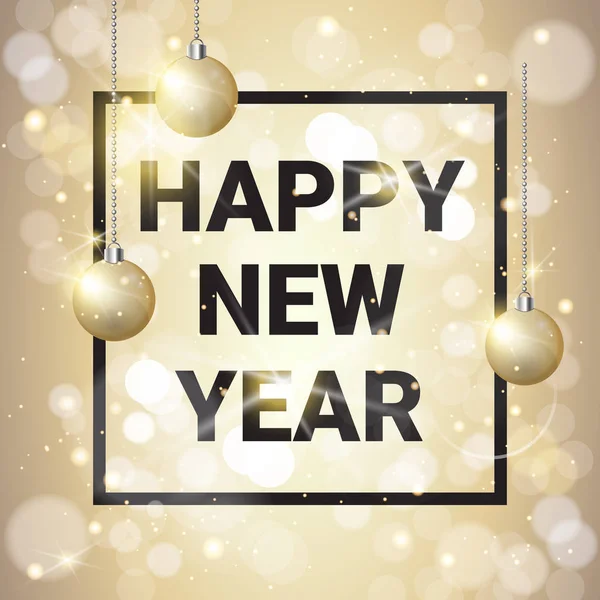 Šťastný nový rok dekorace zlaté koule třpytivé pozadí — Stockový vektor