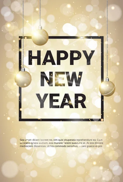 Šťastný nový rok šablony dekorace s Copy prostor zlaté koule třpytivé pozadí — Stockový vektor
