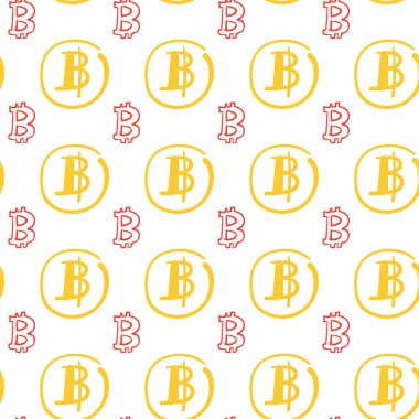 Beyaz arka plan Kripto para birimi incelemesi kavramı basit Seamless Modeli Bitcoins işaretleri