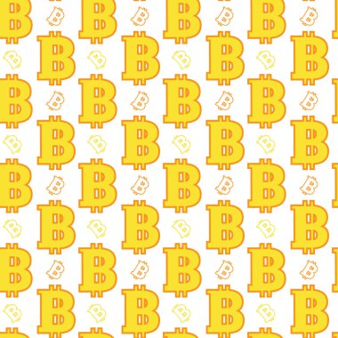 Dikişsiz desen sarı Bitcoins işaretleri beyaz arka plan Kripto para birimi incelemesi kavramı üzerinde