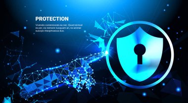 El Touch Koruma Kalkanı mavi veri güvenliği iş kavramı üzerinde çokgen