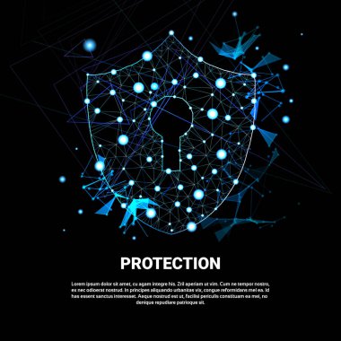 Kalkan veri koyu arka plan iş kavramı üzerinde çokgen güvenlik ve koruma