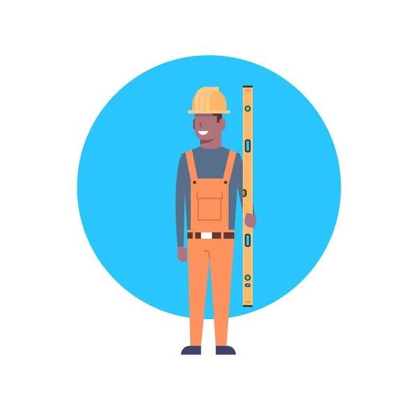 建筑工人图标非洲裔美国建设者戴头盔的人 — 图库矢量图片