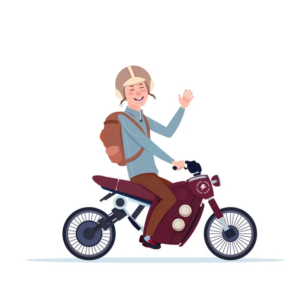 Uomo in casco guida moto o moto isolato su sfondo bianco — Vettoriale Stock