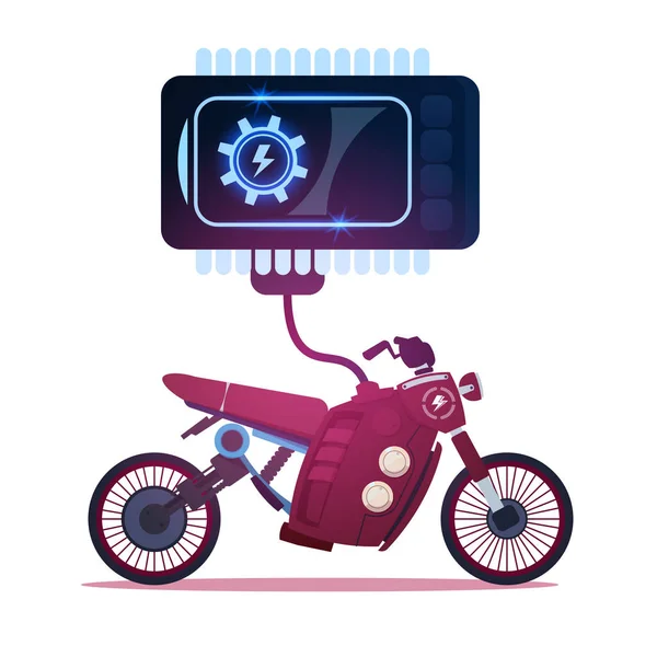 Ricarica ibrida del motociclo da elettricità, motociclo elettrico di sport sopra mentre sfondo — Vettoriale Stock