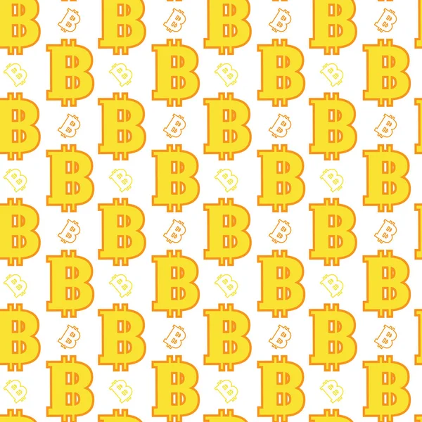 Dikişsiz desen sarı Bitcoins işaretleri beyaz arka plan Kripto para birimi incelemesi kavramı üzerinde — Stok Vektör