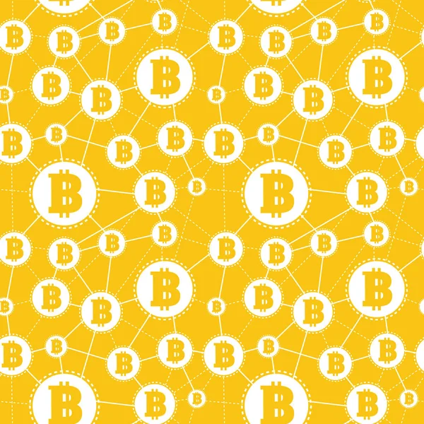 黄色の背景に Bitcoins の単純なシームレス パターン記号 — ストックベクタ