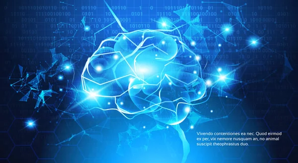 Concept de technologie, cerveau numérique avec le code binaire de circuit électrique fond bleu — Image vectorielle