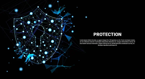 शील्ड बहुभुज अंधेरे पृष्ठभूमि पर डेटा सुरक्षा और संरक्षण की व्यापार अवधारणा — स्टॉक वेक्टर