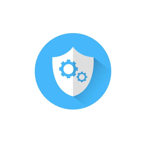 Sköld med kugge hjulet ikonen blå runda på vit bakgrund skydd och säkerhetskoncept — Stock vektor
