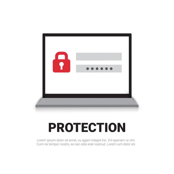 Komputer przenośny wprowadź hasło ochrony danych i koncepcji bezpieczeństwa — Wektor stockowy