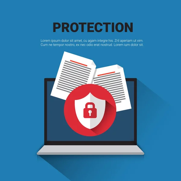 E-mail ochrony koncepcja Laptop z blokady danych Security transparent — Wektor stockowy