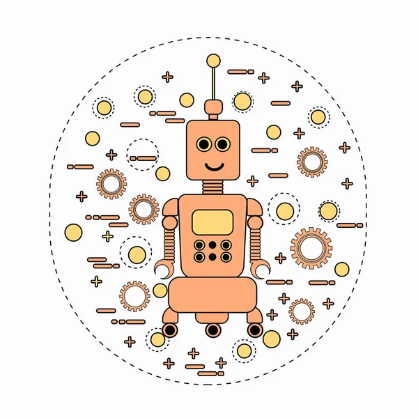 Ícone robótico bonito do vintage do caráter dos desenhos animados do robô —  Vetores de Stock