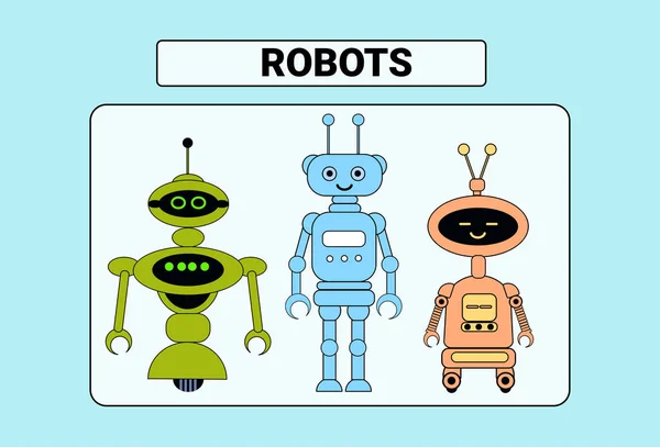 Uppsättning av söt robotar tecknad Robotic karaktär Vintage ikonen — Stock vektor