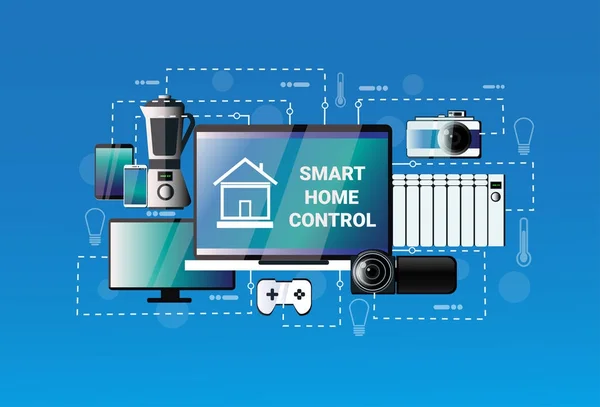 Smart Home Control System Devices Conceito de Automação Tecnologia de Casa Moderna — Vetor de Stock
