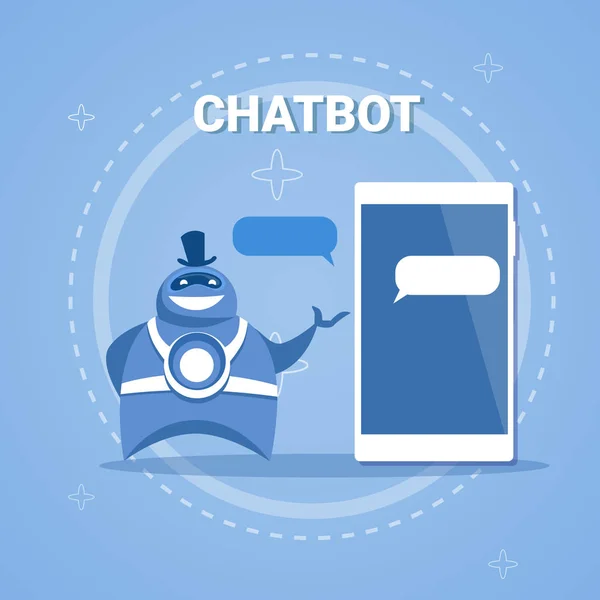 Chatbot Concept Support Robot Technology Aplicación Digital de Chat Bot en el teléfono inteligente — Vector de stock