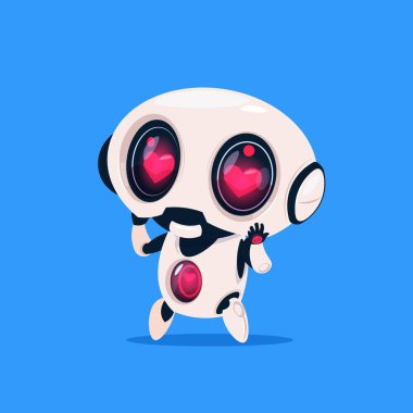 Kalp şekli gözleri izole simgesi mavi arka plan Modern teknoloji yapay zeka kavramı ile sevimli Robot