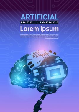 Modern Cyborg beyin mekanizması devre anakart arka plan kopya alanı yapay zeka kavramı ile dikey Banner üzerinden