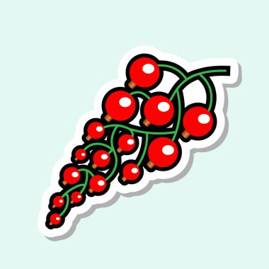 Arka plan mavi renkli meyve simgesi üzerinde kırmızı kuş üzümü etiket