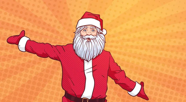 Weihnachtsmann auf buntem Pop-Art-Comic-Hintergrund Weihnachten Plakatdesign — Stockvektor