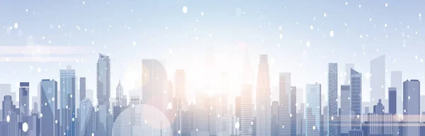 Vackra vinter staden liggande skyskrapa byggnader i snö god jul och gott nytt år bakgrund — Stock vektor