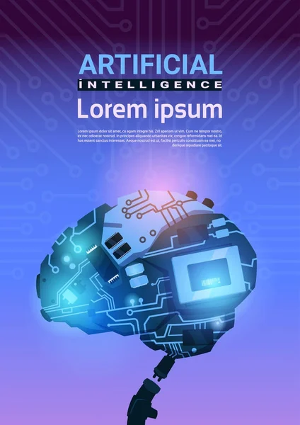 Сучасний механізм мозок над схемою материнської плати Вертикальний банер з копіюванням космічної концепції штучного інтелекту — стоковий вектор