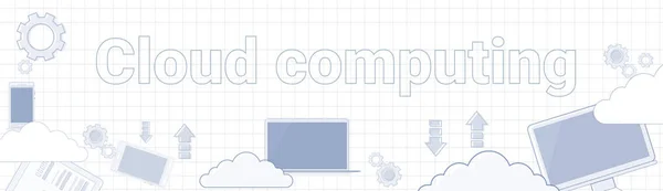 Cloud Computing texto sobre Squared Notebook papel fondo Horizontal Web Banner — Vector de stock