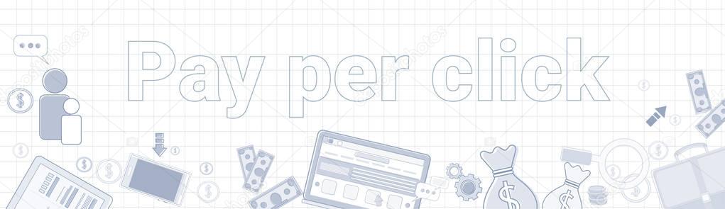 Pay Per Click Text On Squared Notebook Paper Background Horizontal Web Banner