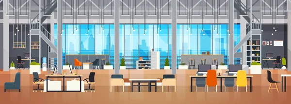 Spazio vuoto interno moderno ufficio di coworking Banner orizzontale spazio di lavoro creativo — Vettoriale Stock