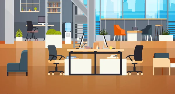 Medio ambiente de trabajo creativo de centro Coworking coworking oficina Interior moderno — Vector de stock