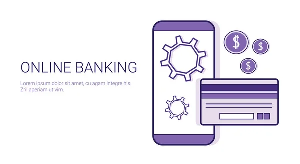 Kopya alanı ile online bankacılık mobil ödeme iş kavramı Şablon Web Banner — Stok Vektör