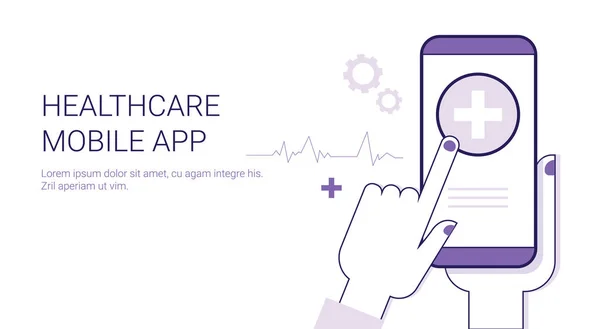 Healthcare Mobile Application Business Concept Template Web Banner com espaço de cópia — Vetor de Stock
