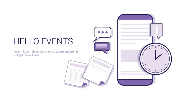 Hello Events Horario de eventos Business Concept Web Banner con espacio de copia — Archivo Imágenes Vectoriales