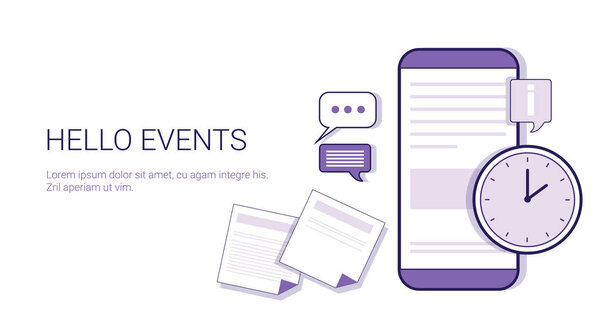 Hello Events Horario de eventos Business Concept Web Banner con espacio de copia — Vector de stock