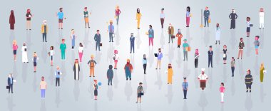 Arapça insanların geleneksel giysiler tam uzunlukta Arap iş adamı ve kadın kalabalık, Müslüman kadın ve erkek giyim grup