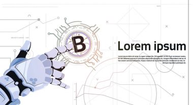 Bitcoins Kripto para birimi kavramı Robot el teknoloji şablon arka plan madencilik altın Bit sikke dijital Web para dokunmadan