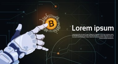 Bitcoins Kripto para birimi kavramı Robot el altın Bit sikke dijital Web para madencilik teknolojisi dokunmadan
