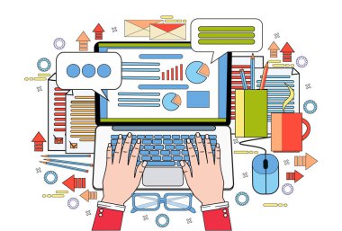 Dizüstü bilgisayar ekonomi grafik iş istatistik veri rapor Office Resepsiyon işyeri çalışmalarına eller