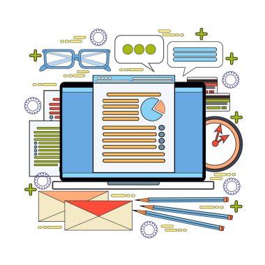 Bilgisayar masaüstü ekonomi grafik iş istatistik veri belgeleri rapor analiz Office işyeri kavramı ile