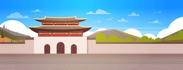 韩国宫殿过山风景韩国寺庙大厦著名东部地标 — 图库矢量图片