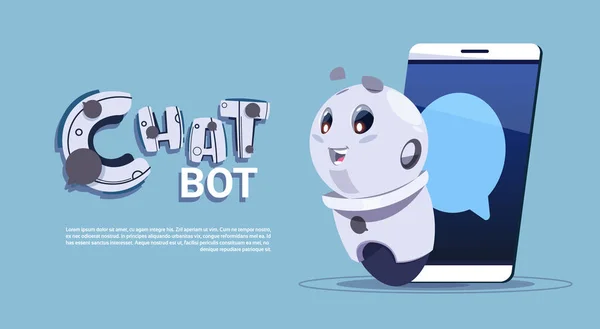 Chat Bot En Teléfono Inteligente Lindo Robot Plantilla Banner Con Espacio De Copia, Chatter O Chatterbot Servicio de Soporte Técnico Concepto — Archivo Imágenes Vectoriales