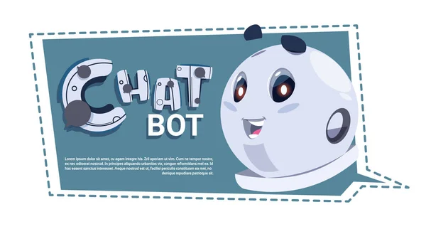 Chatbot roztomilý Robot šablona nápisu s Copy prostor, chvění nebo Chatterbot Technical Support Chat Bot servisní koncept — Stockový vektor