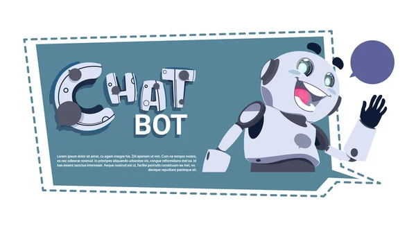 Chat Bot aplikacji Cute Robot czatu lub Chatterbot techniczne wsparcie usługi Concepttemplate Banner z miejsca kopii — Wektor stockowy