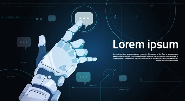 Ρομποτικό χέρι αφής συνομιλία φούσκα εικονίδιο ρομπότ επικοινωνία και την έννοια της τεχνητής νοημοσύνης — Διανυσματικό Αρχείο