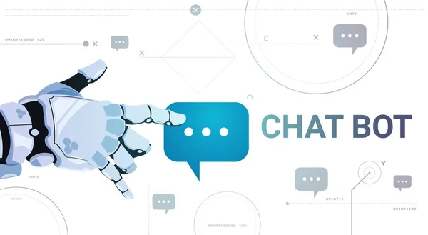 Chatter Service App Concept Robot Hand Touch Chat Bubble Template Banner con spazio di copia, concetto di tecnologia di supporto tecnico Chatterbot — Vettoriale Stock