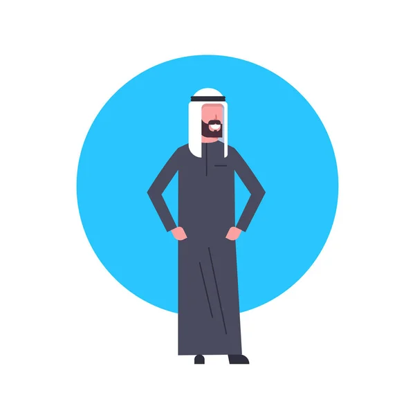 Arab Business Man Icon Mengenakan Pakaian tradisional Lengkap Arab Pengusaha, Muslim Pria Avatar - Stok Vektor