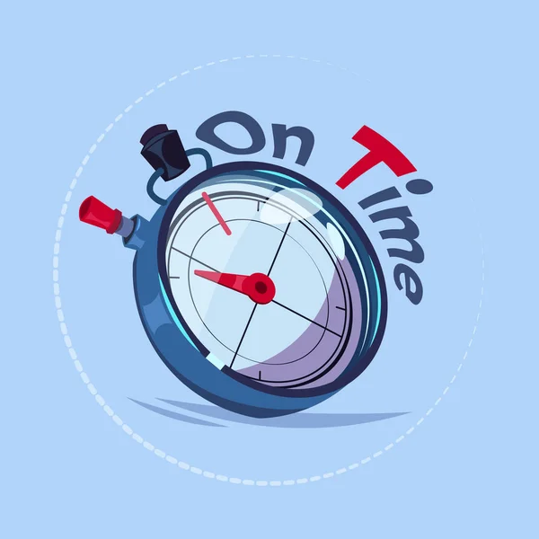 Emblema del servicio de entrega a tiempo con cronómetro sobre fondo azul — Vector de stock