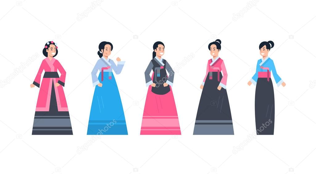 Korea Traditional Clothes Set Of Women Wearing Ancient Korean Dress Isolated Asian Costume Concept