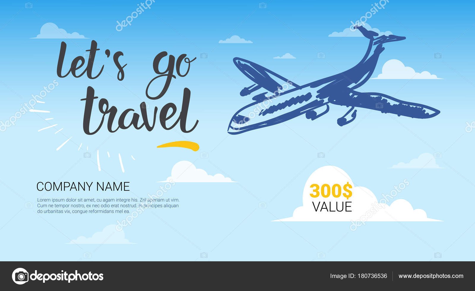 Travel Company Template Banner Airplane Flying In Sky Background Tourist  Agency Flyer Stock Vector Image by ©mast3r #180736536