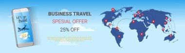 Seyahat şirketi satış Banner iş tur özel teklif şablonu yatay posteri dünya harita arka plan, turizm ajansı ajansı mevsimlik indirimler kavramı ile